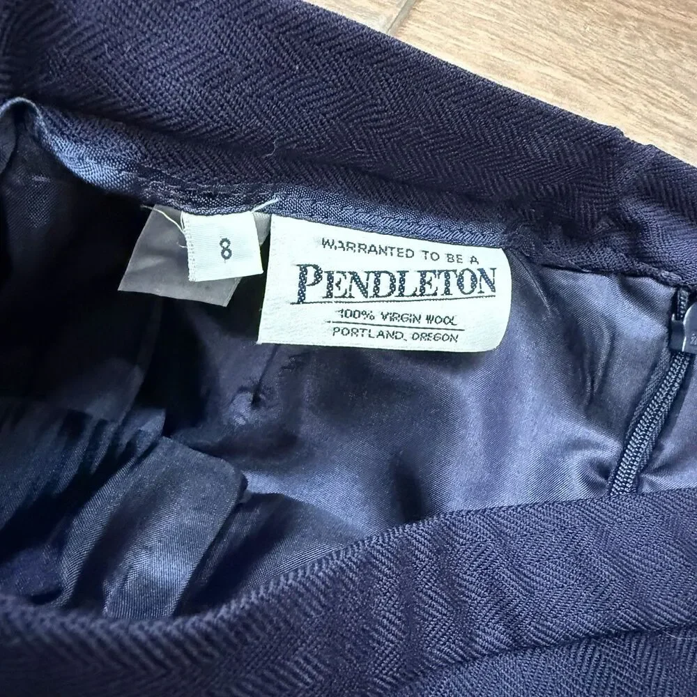 Vintage Pendleton Womens 8 Navy Blue 100% Virgin Wool Pencil Skirt Lined USA
